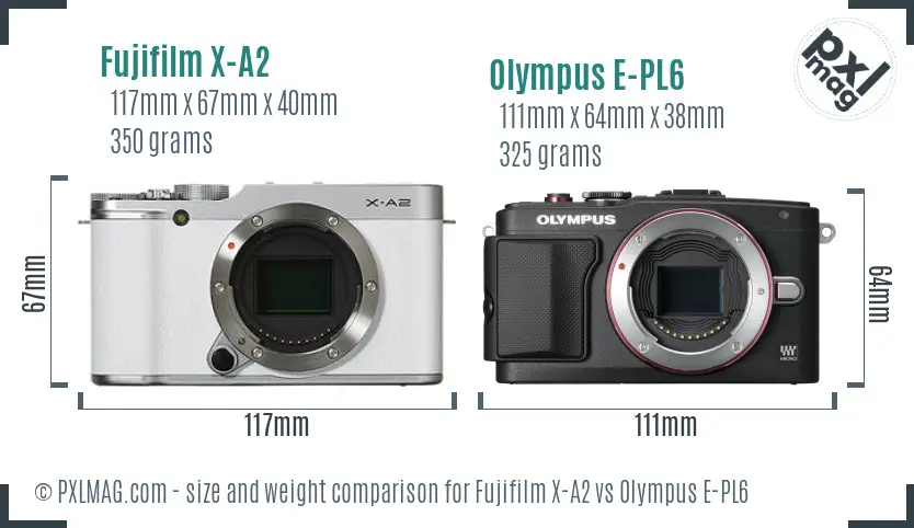 Fujifilm X-A2 vs Olympus E-PL6 size comparison