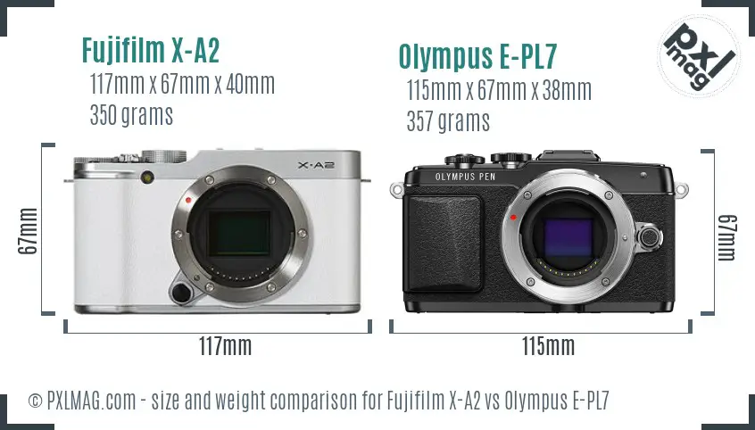 Fujifilm X-A2 vs Olympus E-PL7 size comparison