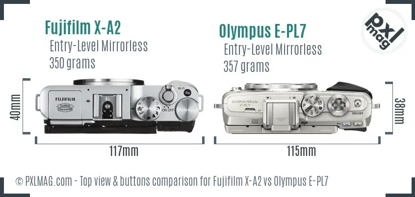 Fujifilm X-A2 vs Olympus E-PL7 top view buttons comparison