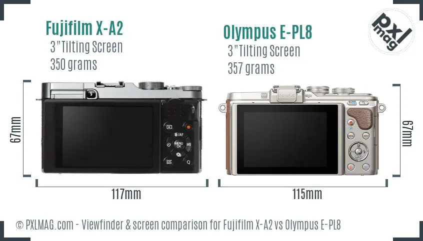 Fujifilm X-A2 vs Olympus E-PL8 Screen and Viewfinder comparison