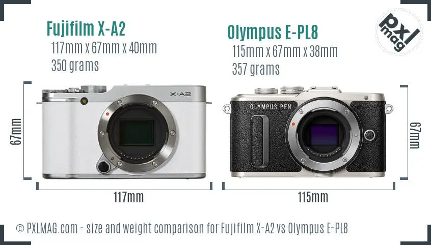 Fujifilm X-A2 vs Olympus E-PL8 size comparison