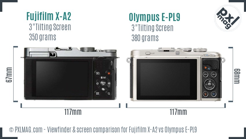 Fujifilm X-A2 vs Olympus E-PL9 Screen and Viewfinder comparison