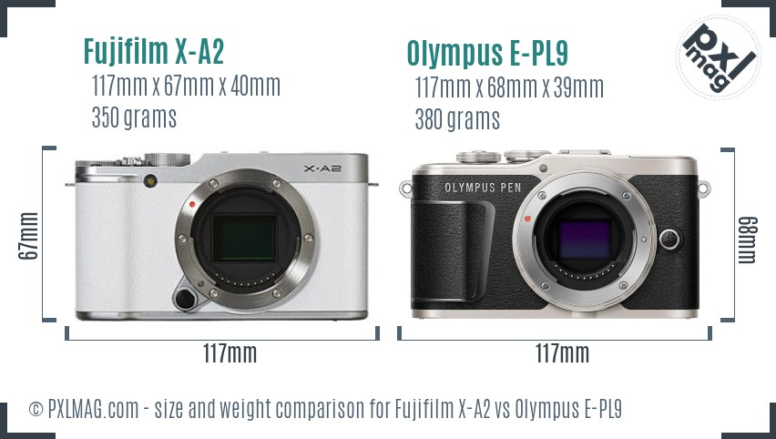 Fujifilm X-A2 vs Olympus E-PL9 size comparison