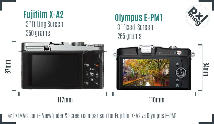 Fujifilm X-A2 vs Olympus E-PM1 Screen and Viewfinder comparison