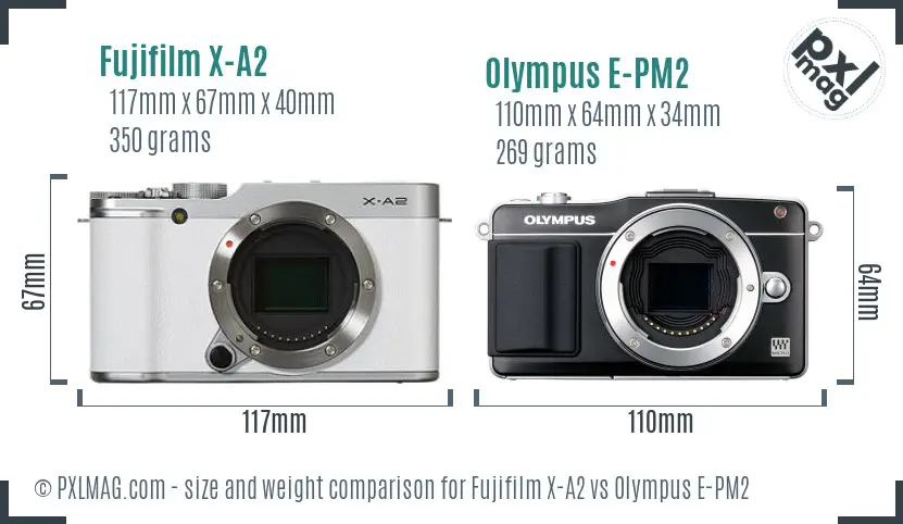 Fujifilm X-A2 vs Olympus E-PM2 size comparison