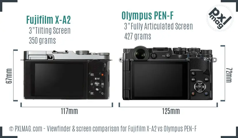 Fujifilm X-A2 vs Olympus PEN-F Screen and Viewfinder comparison