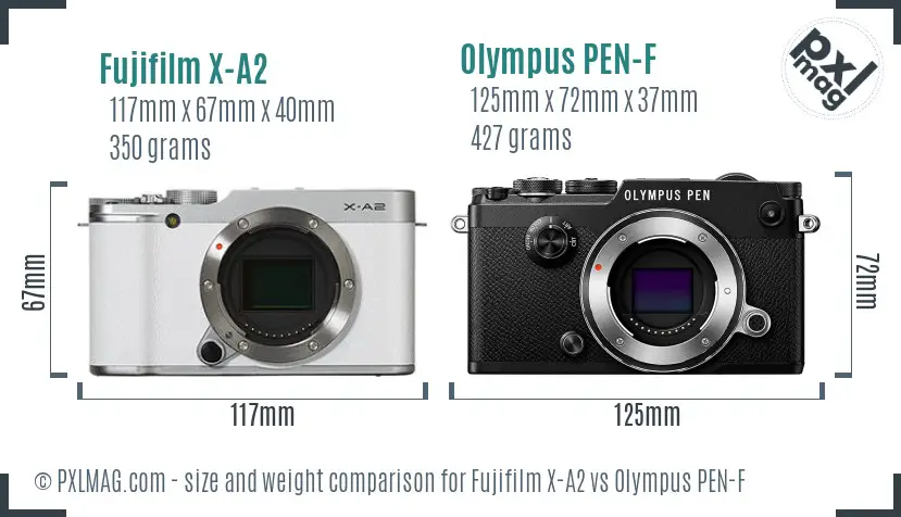 Fujifilm X-A2 vs Olympus PEN-F size comparison