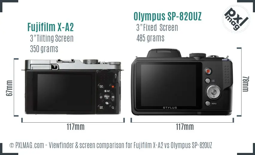 Fujifilm X-A2 vs Olympus SP-820UZ Screen and Viewfinder comparison