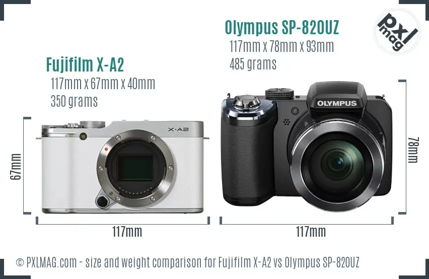 Fujifilm X-A2 vs Olympus SP-820UZ size comparison