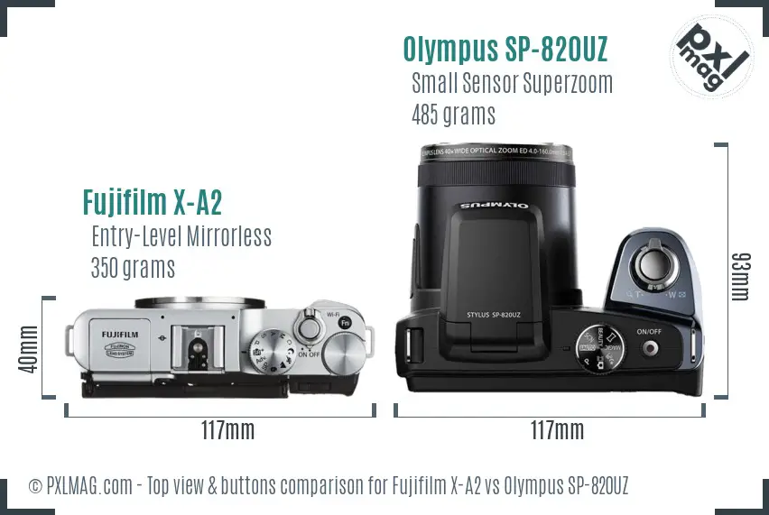 Fujifilm X-A2 vs Olympus SP-820UZ top view buttons comparison