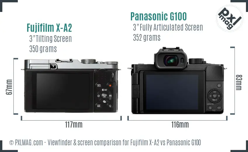 Fujifilm X-A2 vs Panasonic G100 Screen and Viewfinder comparison