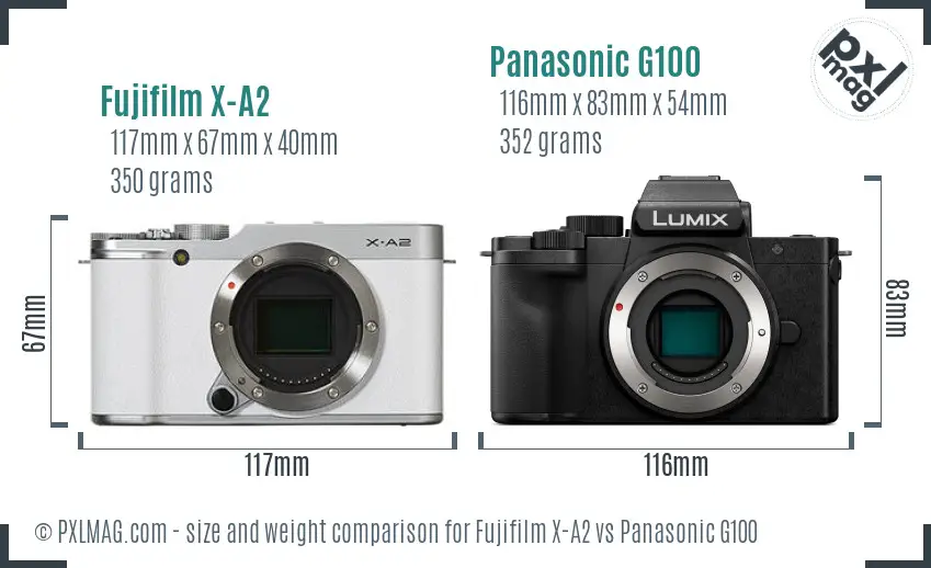 Fujifilm X-A2 vs Panasonic G100 size comparison