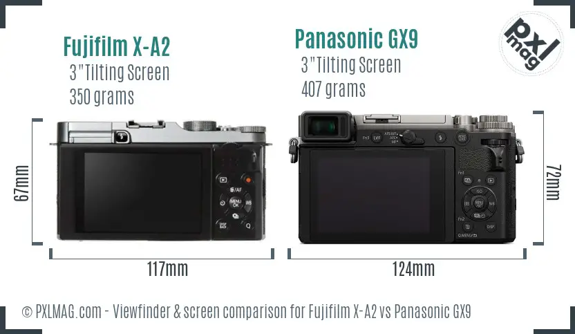 Fujifilm X-A2 vs Panasonic GX9 Screen and Viewfinder comparison