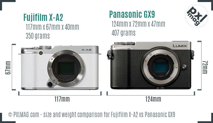 Fujifilm X-A2 vs Panasonic GX9 size comparison