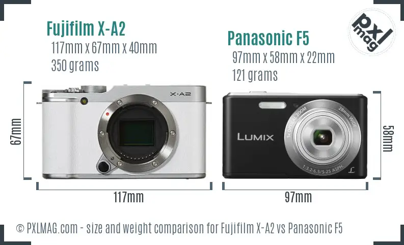 Fujifilm X-A2 vs Panasonic F5 size comparison