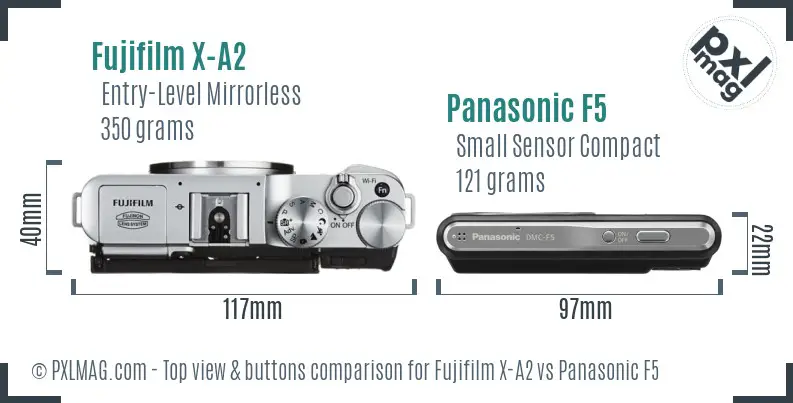 Fujifilm X-A2 vs Panasonic F5 top view buttons comparison
