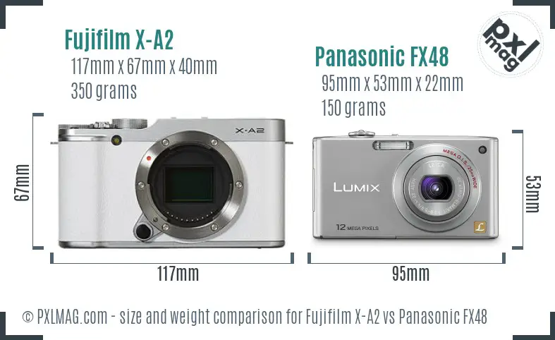 Fujifilm X-A2 vs Panasonic FX48 size comparison