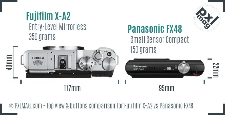 Fujifilm X-A2 vs Panasonic FX48 top view buttons comparison