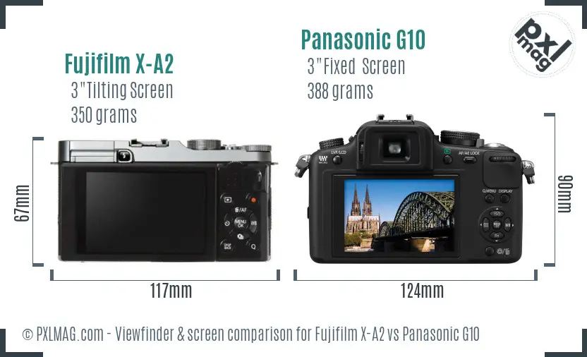 Fujifilm X-A2 vs Panasonic G10 Screen and Viewfinder comparison