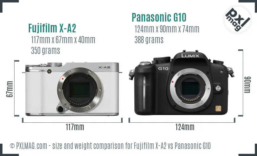 Fujifilm X-A2 vs Panasonic G10 size comparison