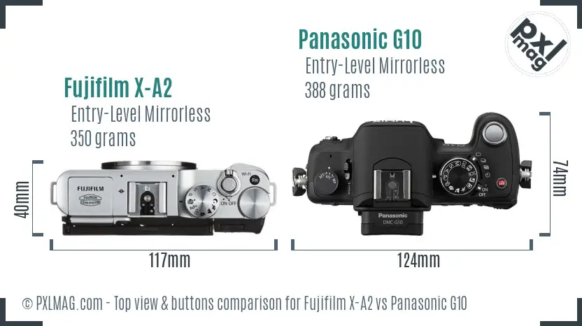 Fujifilm X-A2 vs Panasonic G10 top view buttons comparison