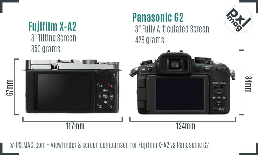 Fujifilm X-A2 vs Panasonic G2 Screen and Viewfinder comparison Fujifilm X-A2 vs Panasonic G2 Screen and Viewfinder comparison