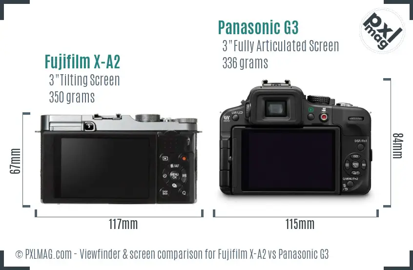 Fujifilm X-A2 vs Panasonic G3 Screen and Viewfinder comparison