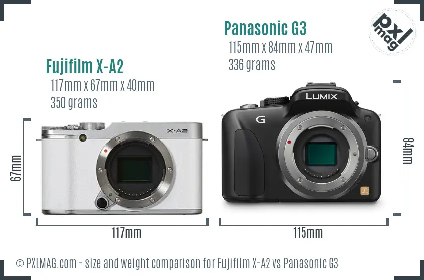 Fujifilm X-A2 vs Panasonic G3 size comparison