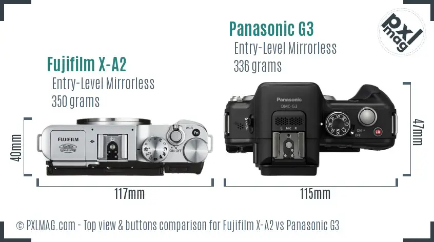 Fujifilm X-A2 vs Panasonic G3 top view buttons comparison