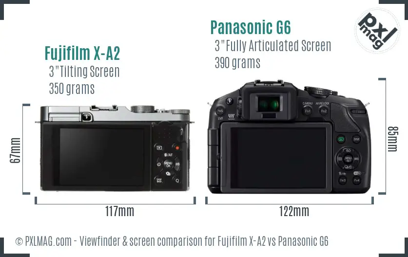 Fujifilm X-A2 vs Panasonic G6 Screen and Viewfinder comparison