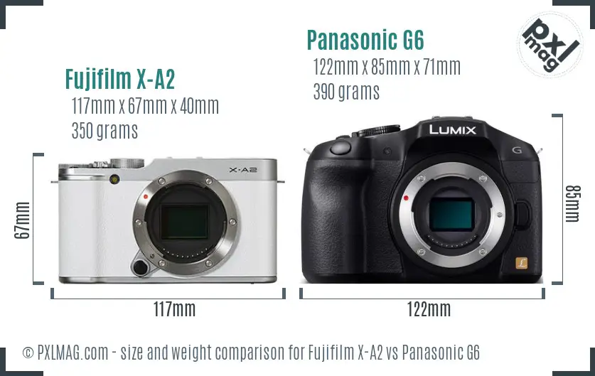 Fujifilm X-A2 vs Panasonic G6 size comparison