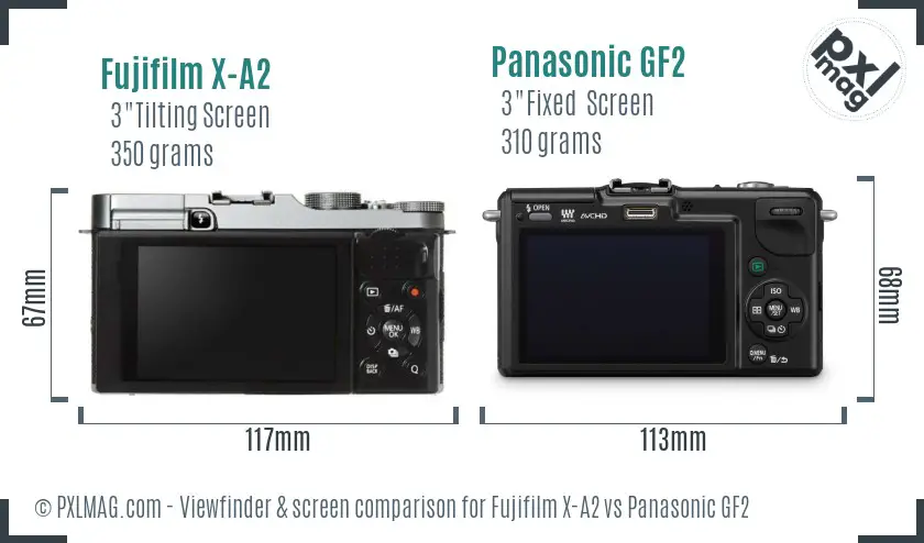 Fujifilm X-A2 vs Panasonic GF2 Screen and Viewfinder comparison Fujifilm X-A2 vs Panasonic GF2 Screen and Viewfinder comparison