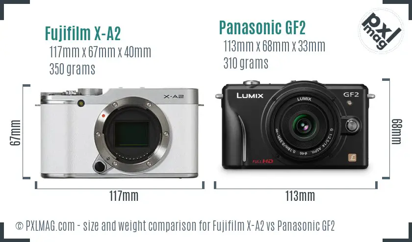 Fujifilm X-A2 vs Panasonic GF2 size comparison Fujifilm X-A2 vs Panasonic GF2 size comparison