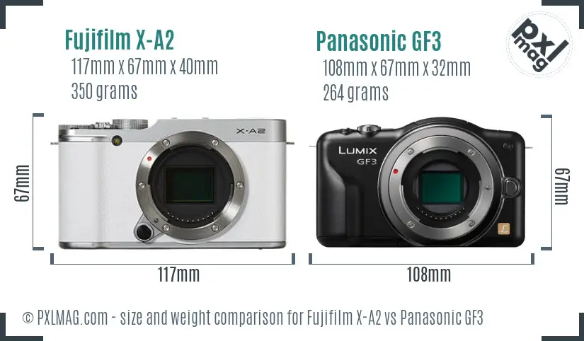 Fujifilm X-A2 vs Panasonic GF3 size comparison