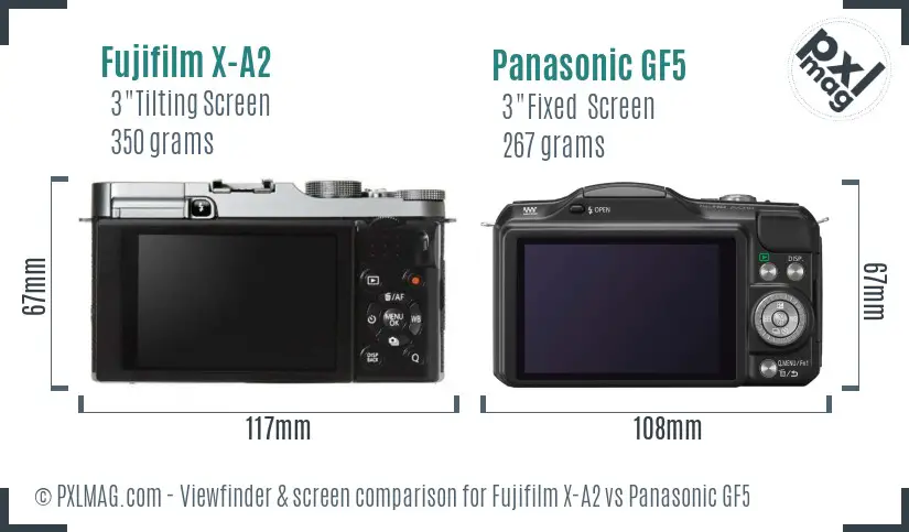 Fujifilm X-A2 vs Panasonic GF5 Screen and Viewfinder comparison