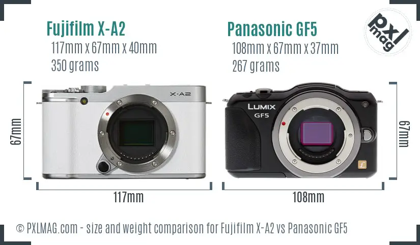 Fujifilm X-A2 vs Panasonic GF5 size comparison