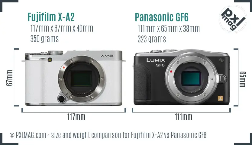 Fujifilm X-A2 vs Panasonic GF6 size comparison Fujifilm X-A2 vs Panasonic GF6 size comparison