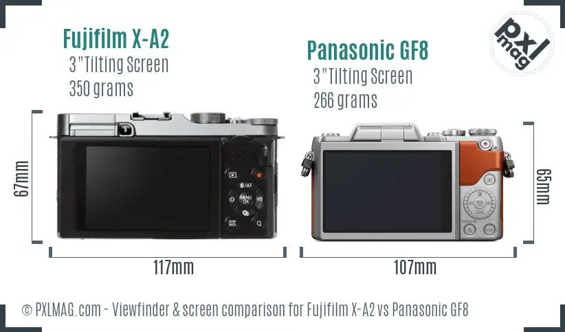 Fujifilm X-A2 vs Panasonic GF8 Screen and Viewfinder comparison Fujifilm X-A2 vs Panasonic GF8 Screen and Viewfinder comparison