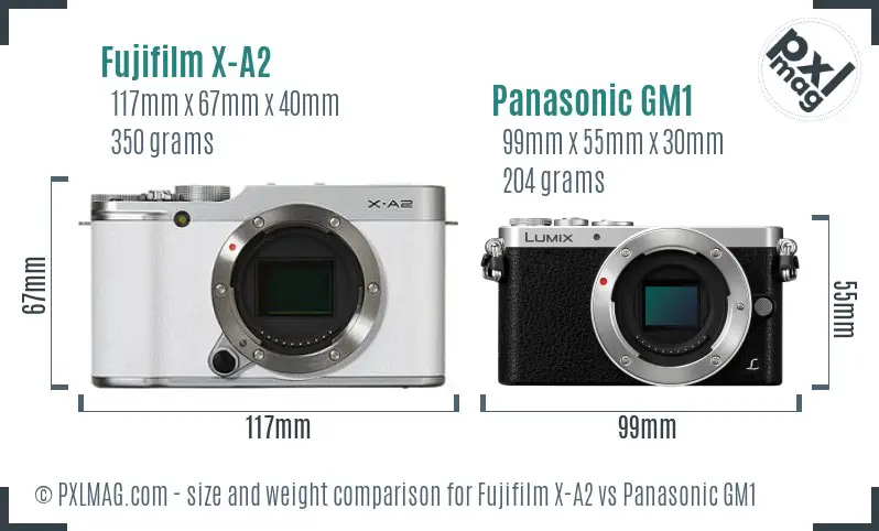 Fujifilm X-A2 vs Panasonic GM1 size comparison