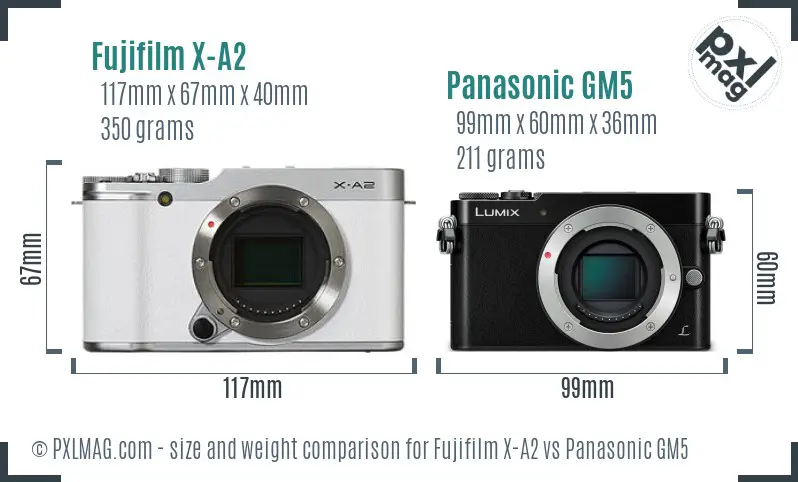 Fujifilm X-A2 vs Panasonic GM5 size comparison Fujifilm X-A2 vs Panasonic GM5 size comparison