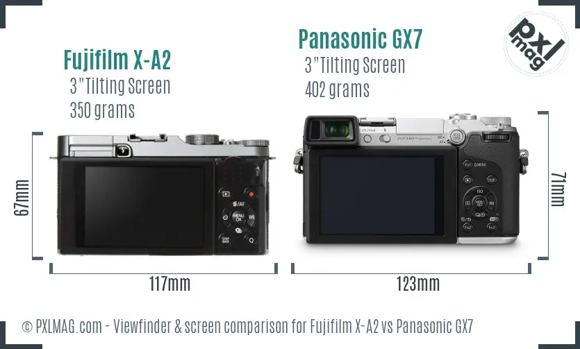 Fujifilm X-A2 vs Panasonic GX7 Screen and Viewfinder comparison