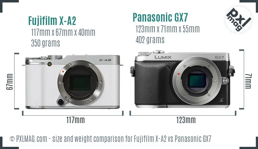 Fujifilm X-A2 vs Panasonic GX7 size comparison