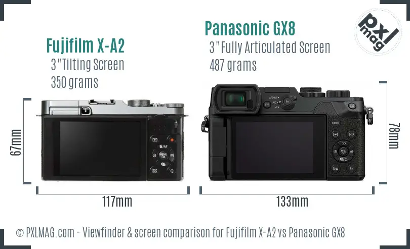 Fujifilm X-A2 vs Panasonic GX8 Screen and Viewfinder comparison