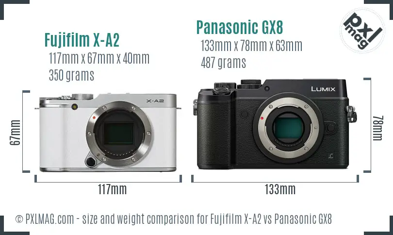 Fujifilm X-A2 vs Panasonic GX8 size comparison Fujifilm X-A2 vs Panasonic GX8 size comparison