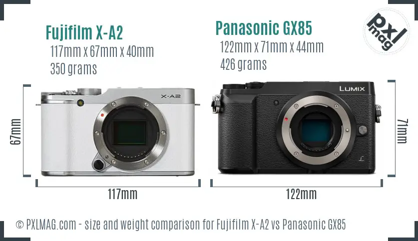 Fujifilm X-A2 vs Panasonic GX85 size comparison