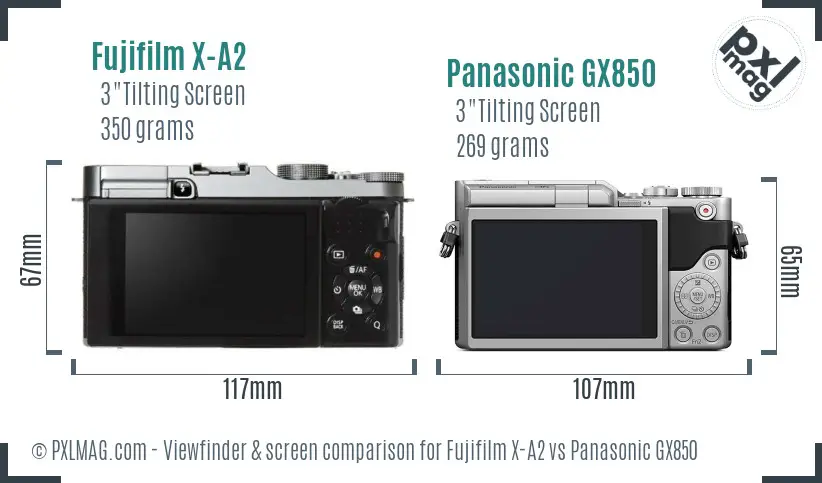 Fujifilm X-A2 vs Panasonic GX850 Screen and Viewfinder comparison