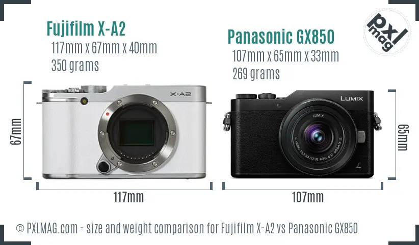 Fujifilm X-A2 vs Panasonic GX850 size comparison