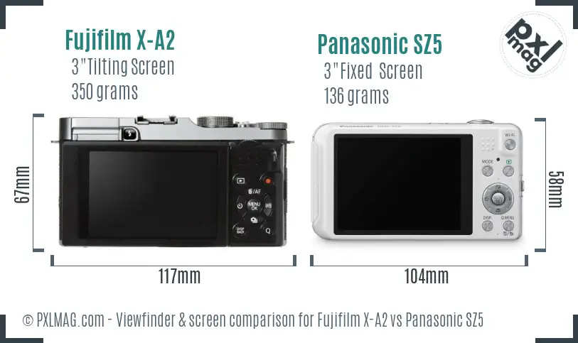 Fujifilm X-A2 vs Panasonic SZ5 Screen and Viewfinder comparison
