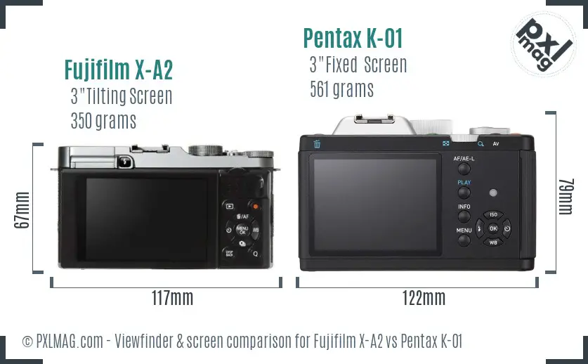 Fujifilm X-A2 vs Pentax K-01 Screen and Viewfinder comparison