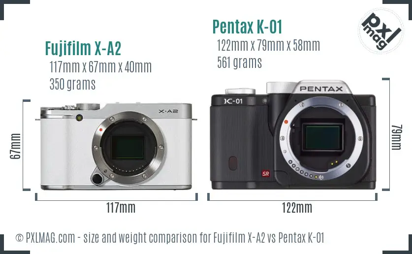 Fujifilm X-A2 vs Pentax K-01 size comparison